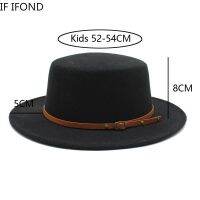 Small Size 52 -54CM British Style Child Fedora Hats Boy Girls Kids Flat Top Felt Jazz Hat Formal Party Dress Cap