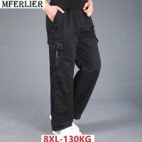 plus size 8XL 130kg summer Men cargo pants cotton pockets zipper out door casual Labor protection straight pants trousers