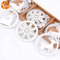 【LZ】☇▫  Floco De Neve De Madeira Decorações De Natal Artesanato De Madeira DIY Natal Ornamentos Festival Party Decor Prata Branco Veados 3Pcs por lote