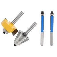 1 Set 1/4 in ch Shank Rabbeting Router Bit with 6 Bearings Set &amp; 2 Pcs 2.6 in ch Long 2 Edges Flush Trim Router Bit