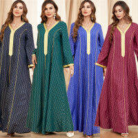 แฟชั่นผู้หญิงมุสลิม abaya ยาว Maxi ชุด V คอ Kaftan โมร็อกโกดูไบชุดราตรีอิสลามอาหรับ jalabiya. Caftan ramadan