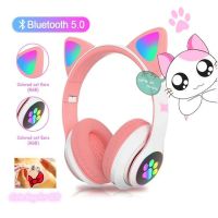 【ต้นฉบับจัดส่งที่รวดเร็ว】 Flash Light Cute Cat Wireless Bluetooth Headphone Headsets with Mic Can control LED Kid Girl Stereo Bass Music Helmet Phone Headset Bluetooth Wireless Earphone Earbuds หูฟังบลูทูธ หูฟังไร้สาย หูฟังครอบหู หูฟังออนเอียร์