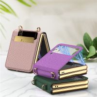 ❀♣ↂ Exquisite Lanyard Buckle Phone Case Beauty Mirror Protective Case for Samsung Galaxy Z Flip3