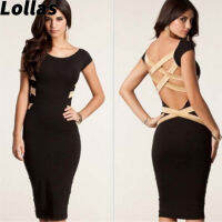 Backless BANDAGE Hip Dress สีดำ lollas