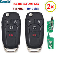 Oibwye 2ชิ้น/ล็อต4ปุ่มรีโมกุญแจแบบพลิก Keyless Entry Fob 315MHz 49 Chip Hitag Pro สำหรับ Ford Fusion 2013-2015 FCC ID: N5F-A08TAA HU101