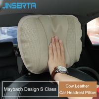 JINSERTA Cow Leather Car Headrest Neck Pillow Auto Seat Back Maybach Design S Class Travel Pillow Seat Cushions Accessories Seat Cushions