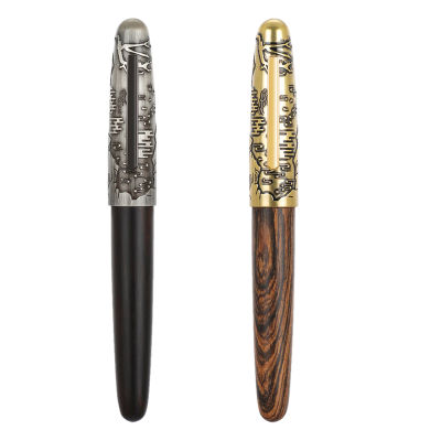 Jinhao 9056 Tiger Embossed Fountain ปากกา Effmbent Nib, Handmade ไม้เขียนชุดปากกาสำนักงาน