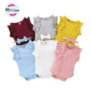 Bodysuit Bộ Áo Liền Quần Tay Ngắn Chất Cotton Băng Đô Cài Tóc Mikrdoo Cho