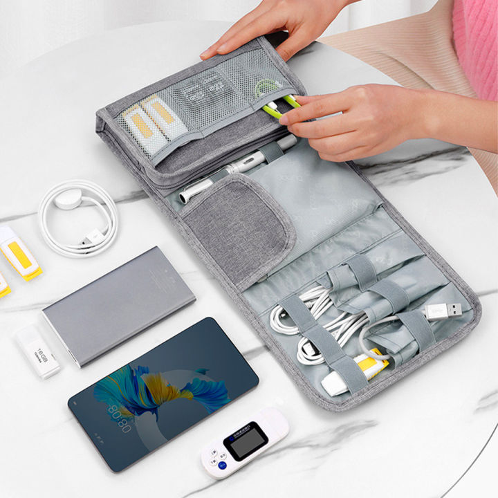 กระเป๋าใส่อุปกรณ์เสริม-apple-กระเป๋าจัดเก็บอุปกรณ์ไอที-ชนิดผ้าพับ-3-ตอน-สาย-usb-flash-drive-power-bank-hdd