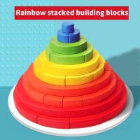 Diy Baby Toy Wooden Toy Montessori Assembly Creative Stacked Rainbow Building Blocks Game Educational Toy For Children Kids Gift