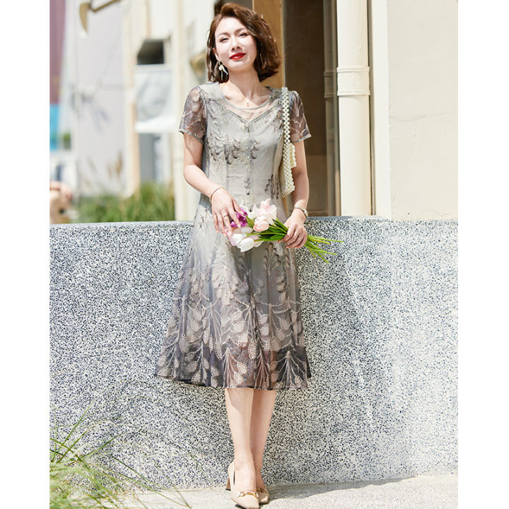 👗👗 Mom's Summer Elegant Dress Mother's Day Middle-Aged Women's ...