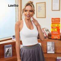 COD SDGREYRTYT Lovito Casual Plain Cold Shoulder Backless Tops For Women L16X114 (White)