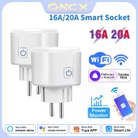 QNCX Tuya Soket 16A/20A EU WIFI รีโมทคอนโทรล Nirkabel Pengatur Waktu Suara Kehidupan Pintar Kontar Kontrol Bekerja Dengan Google Alice