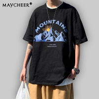 MAYCHEER เสื้อยืดผู้ชายทรงหลวม,เสื้อแฟชั่นสไตล์เกาหลีแขนสั้นเสื้อผ้าคู่รักพิมพ์ลาย