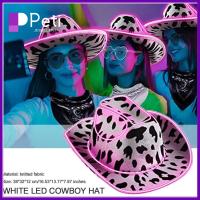 PETI JEWELLERY สีชมพูอมชมพู หมวกคาวเกิร์ลอวกาศ คอสเพลย์ PROP โฮโลแกรม หมวกคาวบอยเรืองแสง LED อุปกรณ์เสริมเครื่องแต่งกาย ปีกกว้างกว้าง หมวกปาร์ตี้เจ้าสาว ปาร์ตี้งานปาร์ตี้