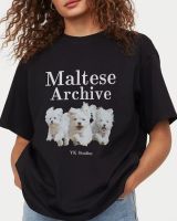 เสื้อยืดคอกลมสไตล์ Minimal พิมพ์ลาย เสื้อแขนสั้น ลาย Maltese หมาสามตัว ผ้านุ่ม สวมใส่สบาย ราคาเบาๆ ไซส์ S-3XL