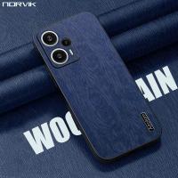 NORVIK เคสโทรศัพท์ F5 POCO,เคสโทรศัพท์หนัง TPU นิ่มผิวด้านหรูหราคลุมทั้งหมดแบบลายไม้แนวธุรกิจ N17-D1