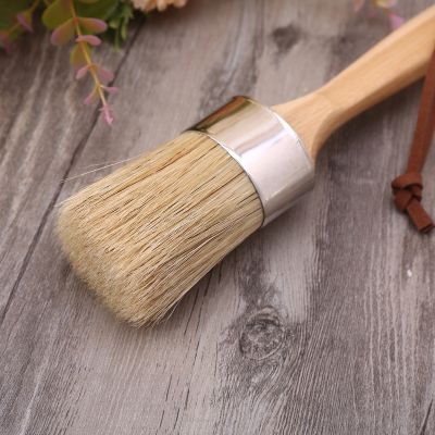 Round Chalk Paint Wax Brush with Ergonomic Wooden Handle Natural Bristle Brushes