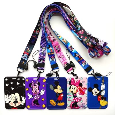 hot！【DT】卐✉  Minnie ID Card Holder Lanyard Business Badge Holders Neck Student Cartoon Kids Cards Cover