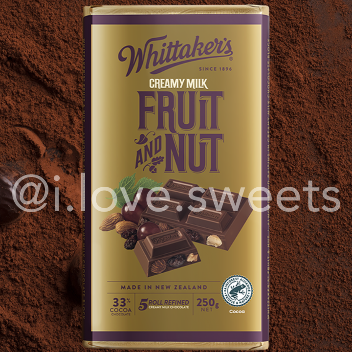 Whittaker's FRUIT AND NUT Classic Creamy Milk Chocolate Block 250g