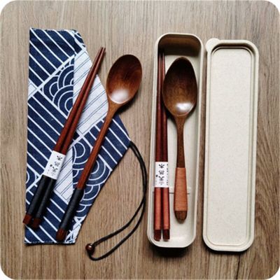 Portable Wood Tableware Wooden Cutlery Sets Travel Dinnerware Suit Environmental with Cloth Pack Gifts set Flatware Sets