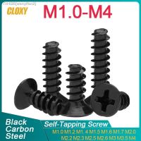 ✽◐☃ 50- 500pcst M1 M1.2 M2 M2.3 M2.6 M3 M4 Black Carbon Steel Mini Screw Cross Recessed Countersunk Head Self-tapping Screw