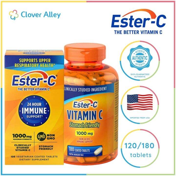 EsterC 1000mg. 120/180 tablets Non acidic Vitamin C Calcium Ascorbate