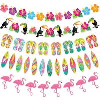 Hawaiian Party Decoration Flamingo Flower Slippers Flag Banner Decorative Banners For Summer Seaside Birthday Carnival Parties Banners Streamers Confe