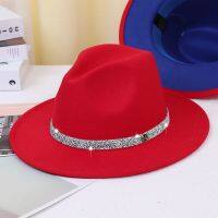 สายคาดเพชร Fedoras สำหรับผู้หญิงหมวกแนวแจ๊สใส่ได้ทั้งชายและหญิงหมวกแนวแจ๊สแจ๊สเฟดอราหมวกสักหลาดรูปโบสถ์ส่องแสงเป็นประกายวิบวับระยิบระยับ