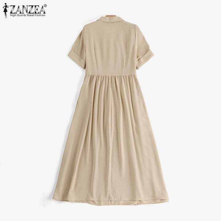 สินค้ามาใหม่-จัดส่งฟรี-fancystyle-zanzea-เสื้อสไตล์เกาหลีของผู้หญิงแบบเปิดลงปกเสื้อเดรสลำลองจับจีบชุดเดรสเข้ารูป-10