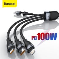 Baseus 3 In 2 สายชาร์จ Usb 100W Fast Charge Data Cable USB to M L C IPHONE Huawei Xiaomi Redmi