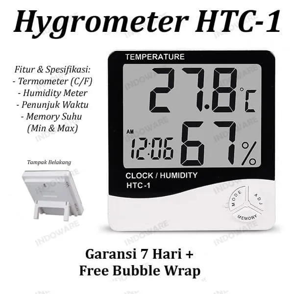 HTC1 Hygrometer Termometer Ruangan Digital Jam Thermometer Indoor