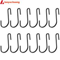 LANYUCHUANG 12pcs 490มม. ตะขอ S-hooks แผ่นรองรีด สีดำสีดำ ตะขอติดผนัง แข็งแรงทนทาน สำหรับแขวนตะขอโลหะ อุปกรณ์สำหรับห้องครัว