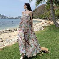 Condole belt of design and color dress female summer tie-dye ultra elegant goddess show thin long beach holiday skirt