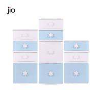 Jio ตู้ลิ้นชักพลาสติก 2-4 ชั้น หน้ากว้าง 42 ซม. สีฟ้า-ขาว มือจับลายหิมะ มีล้อ สินค้าพร้อมจัดส่ง