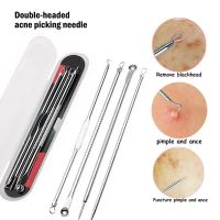 4pcs Blackhead Acne Remover Set Beauty Skin Care Pore Cleaner Acne Needle Pimple Stainless Steel Pimple Needles Removal Tools Face Skin Care Tools