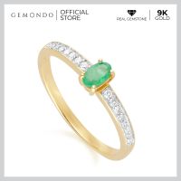 Gemondo แหวนทองคำ 9K ประดับมรกต (Emerald) ทรงรี บ่าข้างเพชร ดีไซน์คลาสสิก : แหวนทองแท้ แหวนพลอย พลอยเขียว แหวนมรกต