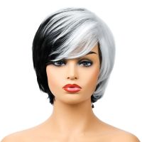 Wigs For Women Synthetic Wigs Black And White Short Hair Heat Resistant Fiber Hair High Temperature Fiber Wig