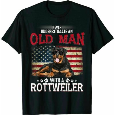 New Fashiontshirt Summer round neck short-sleeved T-shirt Never Underestimate An Old Man With A Personalized Rottweiler print for 2023