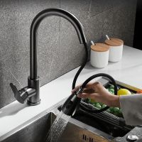 Kitchen Black Stainless Steel Pull Outlet Type Faucet Double Cold and Hot Water Dish Washing Basin Sink Retractable Pull Faucet