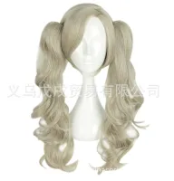 P5 Persona 5 Anne Takamaki Long Curly Linen Cos Hair With 2 Clips On Ponytails Heat Resistant Cosplay Costume Wig