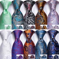 Hi-Tie Men 39;s Tie Set Gold Paisley 100 Silk 8.5cm Wedding Ties For Men New Fashion Design Hanky Cufflinks Set Quality Necktie