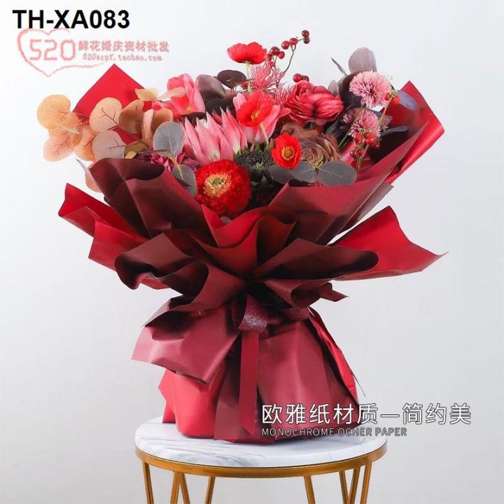 สไตล์เกาหลีรักแรกกระดาษสีบริสุทธิ์กระดาษห่อช่อดอกไม้กันน้ำกระดาษเคลือบฟิล์ม-ouya-ถุงกระดาษช่อดอกไม้กระดาษถุงกระดาษดอกไม้