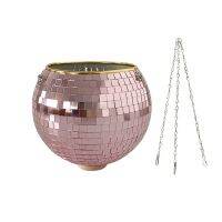 L38A Mirror Disco Ball Hanging Planter Basket Shining Flower Pot Window Plant Holder