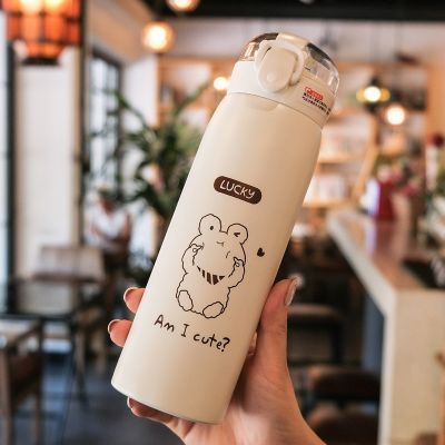 ♝▽ hrgrgrgregre Garrafa de água bonito desenhos animados garrafa vácuo aço inoxidável café chá leite viagem palha copo urso térmica isolada.