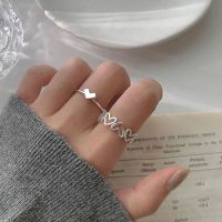 Korean Style Heart Shape Hollow Out Silver Color Open Ring for Women Simple Clean Ins Style Adjustable Ring Trendy Girls Jewelry