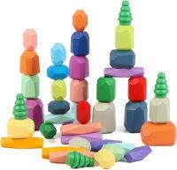 การเรียงลำดับไม้ Stacking Balancing Stones การเรียนรู้การศึกษา Montessori ของเล่นสำหรับเด็กวัยหัดเดิน Sensory Building Blocks Gift