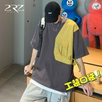 2 rz mens cotton T-shirt male summer fashion popular logo hit wind joker color stitching loose round collar half sleeve shirt --ntx230801❇ↂ✚