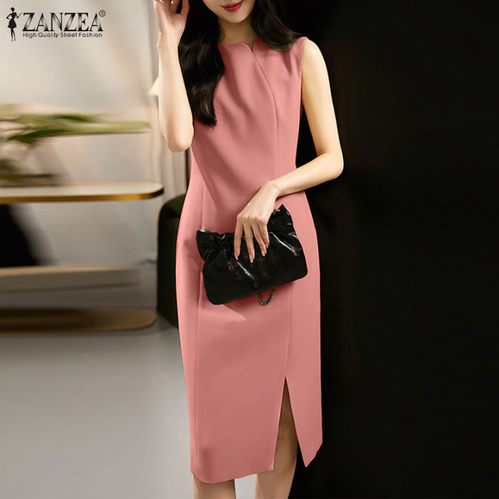 สินค้ามาใหม่-จัดส่งฟรี-fancystyle-zanzea-ชุดเดรสสไตล์เกาหลีของผู้หญิงแขนกุดสำหรับงานปาร์ตี้ชุดเดรสผ่าหรูหราเสื้อสายเดี่ยวสีพื้น-11