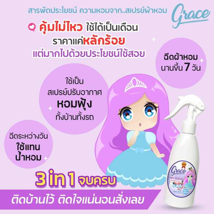 sprayน้ำหอมฉีดผ้ายี่ห้อgrace-fabric-scent-spray-จัดเซ็ท3ขวดเลือกสีได้